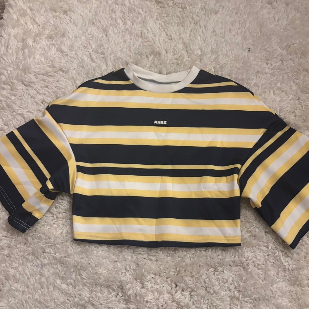 SHEIN Yellow, Black & White Striped Crop Tee